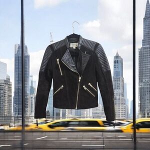 Mango Leather Jacket XXS / Brown with Gold Hardware - Biker Style